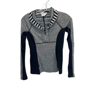 Y2K Hard Tail Forever Quarter Zip Pullover‎ Long Sleeve Top Gray Black Yoga - XS